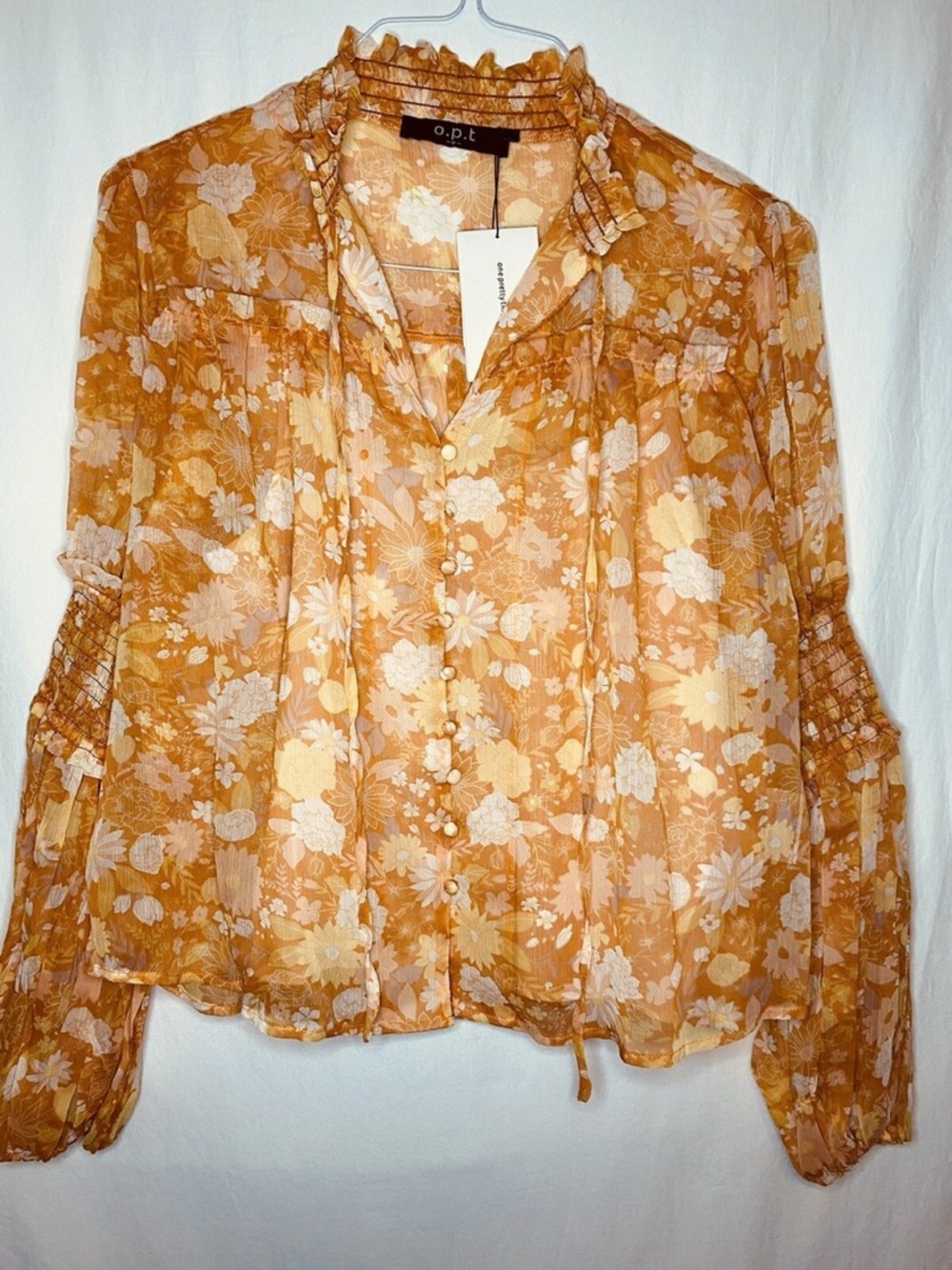 OPT $120 MSRP Shirt Blouse Chiffon Top Orange Floral Ladies Designer - Size M